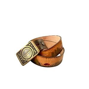 Vintage 80s Brown Foxboro Leather Belt Tooled // Size 36‎